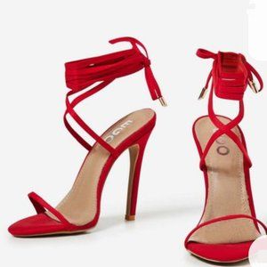 Ali Lace Up Heel in Red Lycra - Size US 7